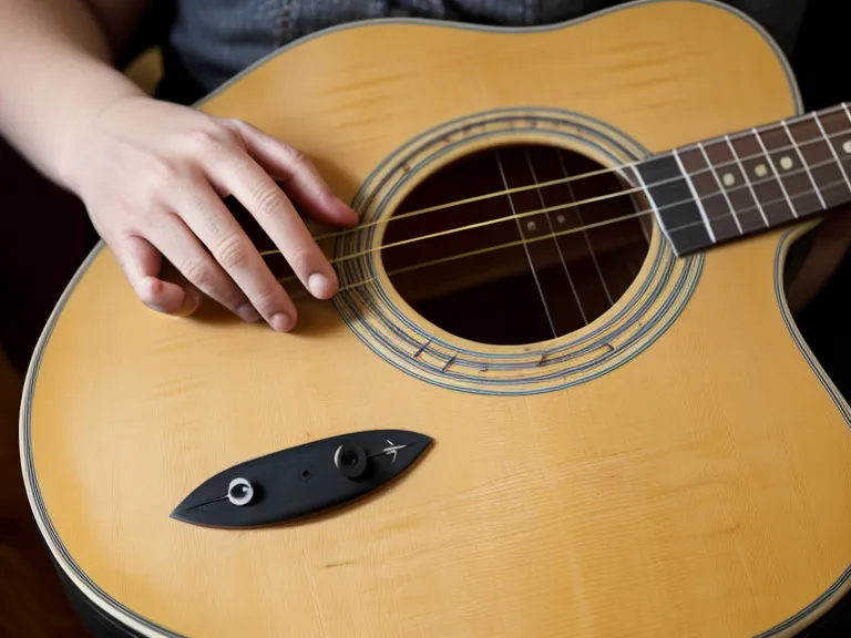 Dedos pisando los trastes de una guitarra acústica junto a una libreta con una tablatura para principiantes