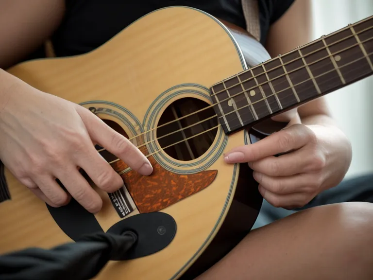Cuerdas y mástil de una guitarra acústica, las mismas seis líneas que representa la tablatura
