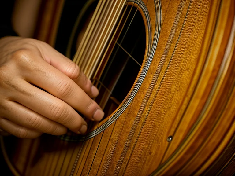 Primer plano de dedos intentando poner el acorde de Fa mayor en guitarra