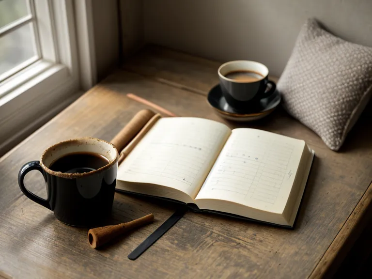 Libreta de apuntes con acordes de guitarra y una púa sobre la mesa